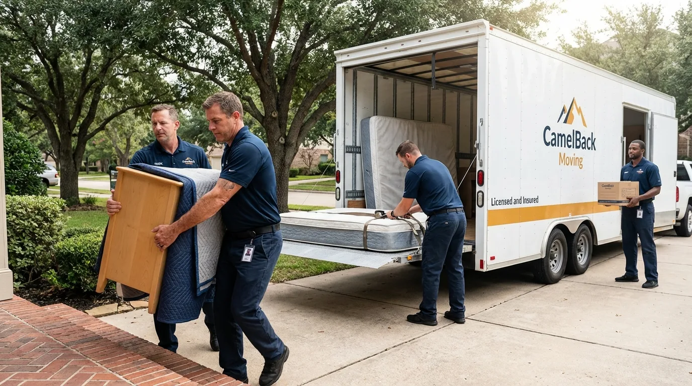 Crew loading residential truck for cross-state move from Riverview, FL